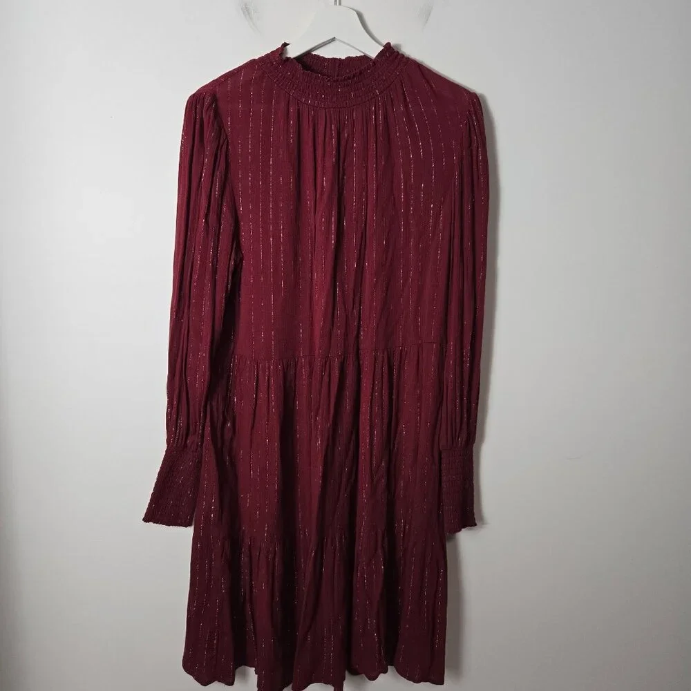 Knox Rose | Dresses | Knox Rose Size M Striped Bishop Long Sleeve Dress  Tiered Burgundy Silver | Poshmark